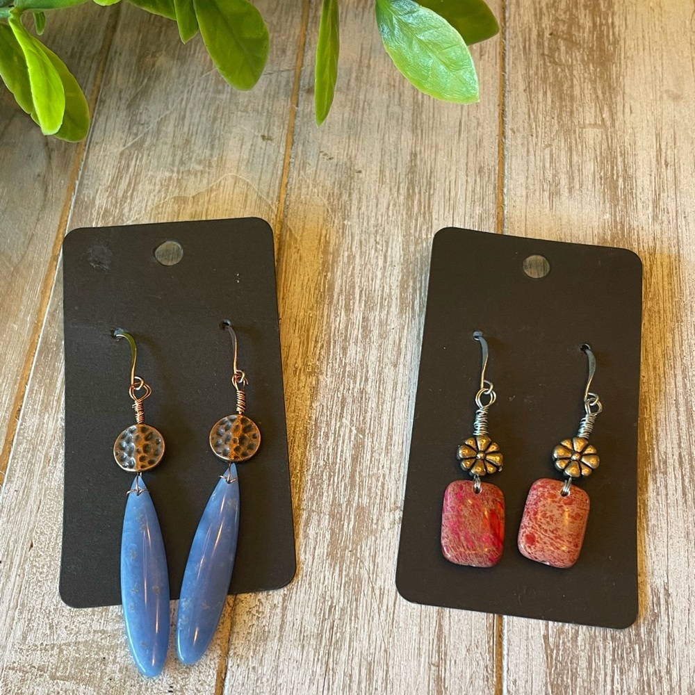 New Handmade 2 Piece Earring Bundle Sea Sediment Jasper & Blue Jasper